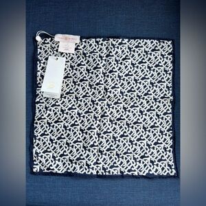 Tory Burch Navy and White Patterned Pocket Square